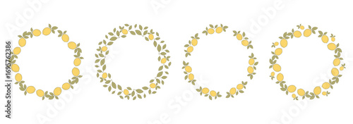 Lemon wreath frames set with green leaves
