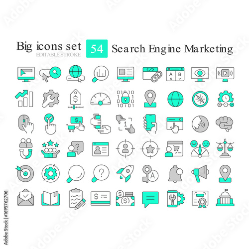 Wallpaper Mural Search engine marketing line color icons set. Customer experience, review. Lead generation, advertising. Vector illustrations. Simple flat colorful symbols collection. Editable stroke Torontodigital.ca