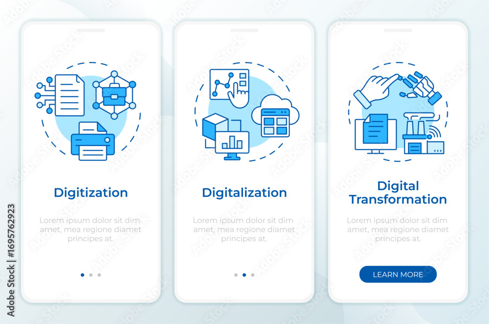 custom made wallpaper toronto digitalDigital practices blue onboarding mobile app screen. Statistical analysis. Walkthrough 3 steps editable graphic instructions with linear concepts. UI, UX, GUI. Montserrat SemiBold, Regular fonts used