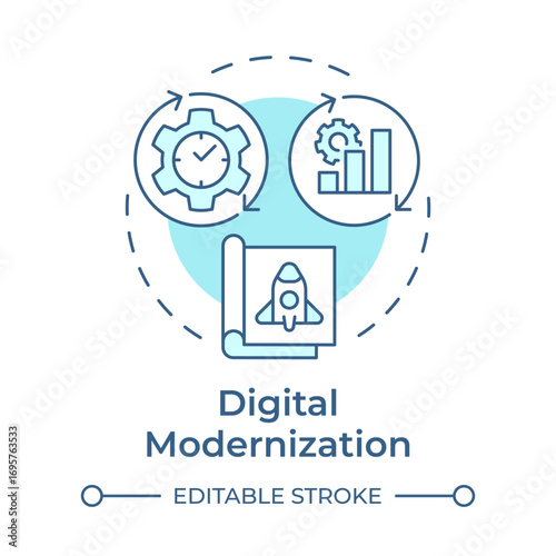 Digital modernization soft blue concept icon. Efficiency growth, productivity. Round shape line illustration. Abstract idea. Graphic design. Easy to use in infographic, presentation