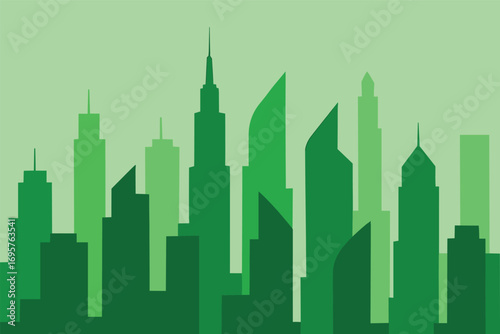 Set of cityscape background. Skyline silhouettes. Modern architecture. Horizontal banner with megapolis panorama. Building icon. Vector illustration. City silhouettes