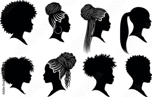 Diverse black hair silhouettes collection showcasing various styles and textures