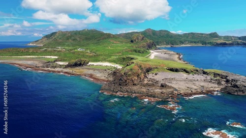Aerial view of green island in Taiwan