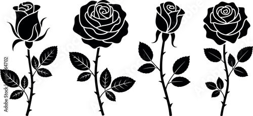 Elegant black silhouette roses collection romantic floral designs for various creative projects