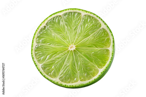 A top down view of several lime wedges and halves scattered on a plain white surface studio shot image lime on white background