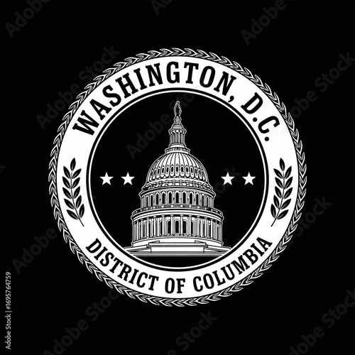 Washington DC Capitol Seal with Black Background.