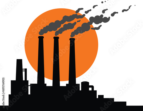 industrial pollution silhouette against an orange sky backdrop