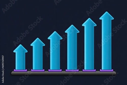 Graph of rising, light-blue arrows on a dark background