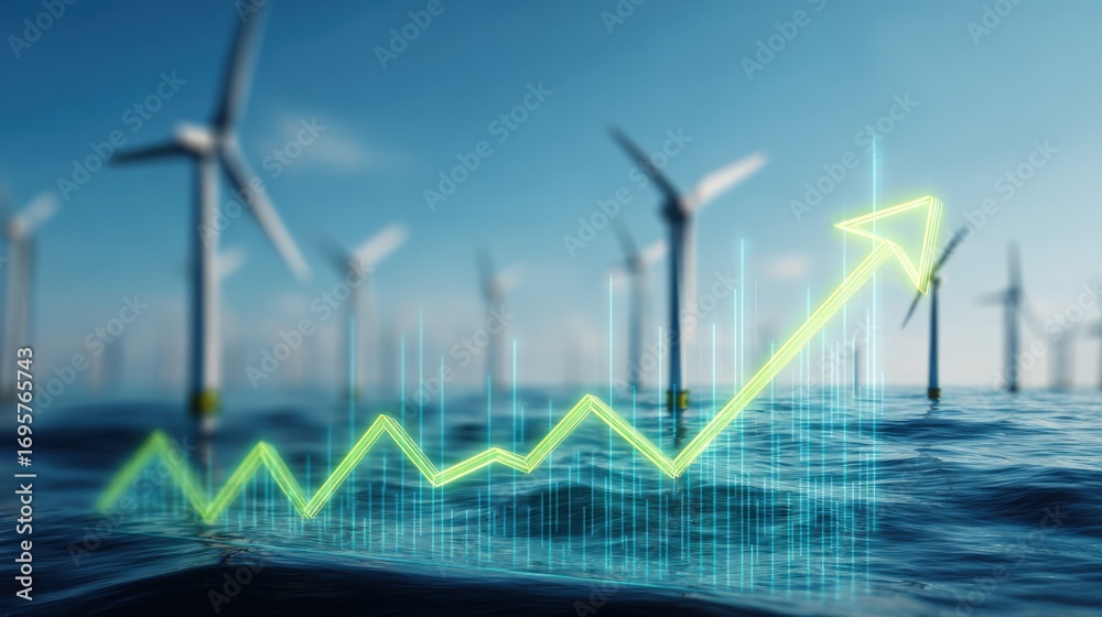 Obraz premium Offshore Wind Power Growth: Sustainable Energy Investment and Renewable Electricity Generation in a Blue Ocean Environment