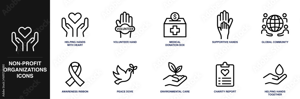Fototapeta premium Non-Profit Organizations Line Icon Set