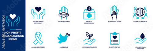 Non-Profit Organizations Blue Colored Outline Icon Set