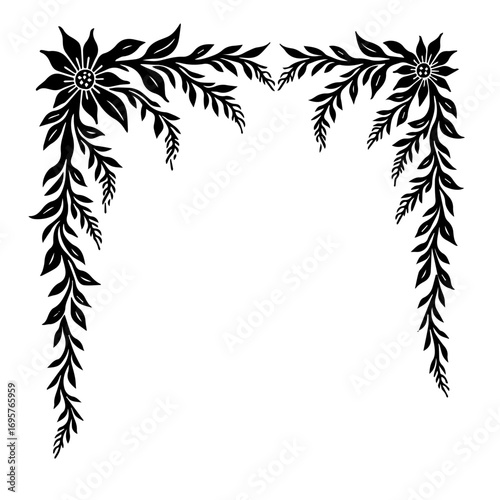 black and white floral frame, frame, floral, flower, vector, leaf, design, border, decoration, pattern, illustration, nature, plant, art, silhouette, ornament, vintage, tree, branch, card, black, spri