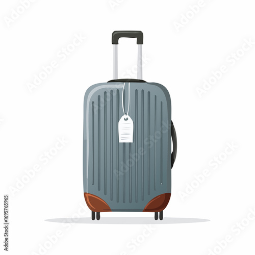 Wheel luggage for travel. Modern suitcase with handle, baggage tag