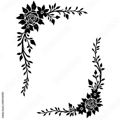 black and white floral frame, frame, floral, flower, vector, leaf, design, border, decoration, pattern, illustration, nature, plant, art, silhouette, ornament, vintage, tree, branch, card, black, spri