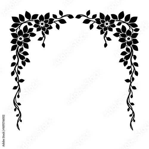 black and white floral frame, frame, floral, flower, vector, leaf, design, border, decoration, pattern, illustration, nature, plant, art, silhouette, ornament, vintage, tree, branch, card, black, spri