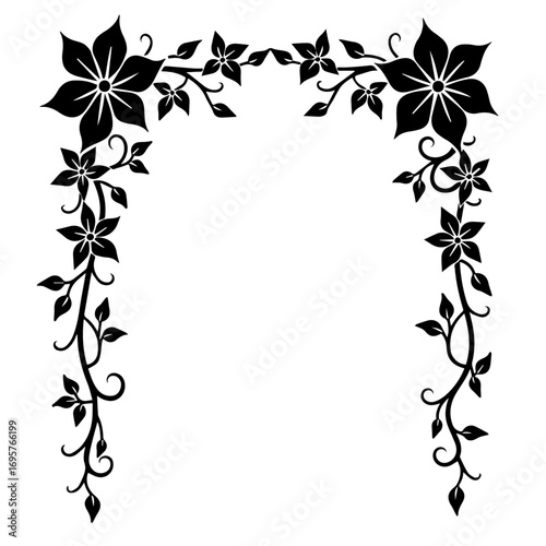 black and white floral frame, frame, floral, flower, vector, leaf, design, border, decoration, pattern, illustration, nature, plant, art, silhouette, ornament, vintage, tree, branch, card, black, spri