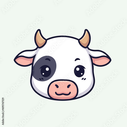 Cute Cartoon Cow Head Illustration with Adorable Eyes and Pink Nose.