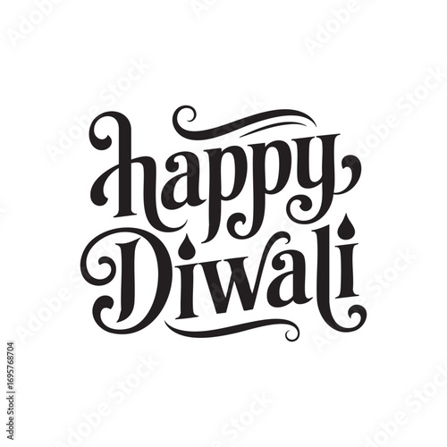 Elegant Happy Diwali Typography Designs in Black & White – Festive Calligraphy Collection