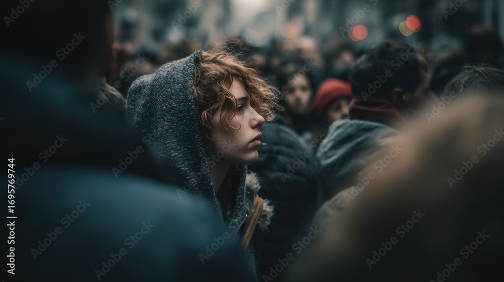 Fototapeta premium Overcrowding and mental health are linked, as crowded living or working spaces heighten stress, anxiety, and social tensions, reducing overall well-being. 