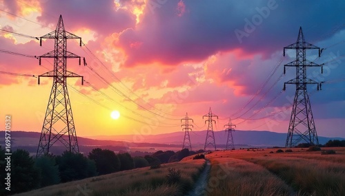 Power Lines Across Vast Landscape Leading to Modern Power Plant A Testament to Efficient Energy Delivery and National Grid Infrastructure