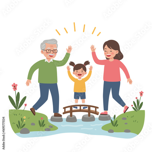 Happy Multi-Generational Family Bonding Vector Illustration: Bridging Intergenerational Connections with Joy