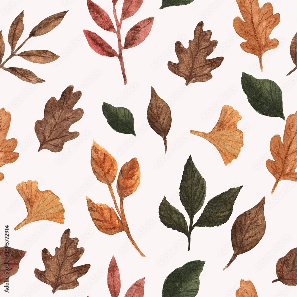 Obraz premium Watercolor autumn leaves seamless pattern