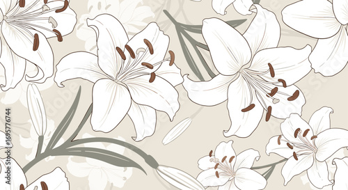 Elegant white lily floral pattern, a timeless and delicate design for sophisticated projects