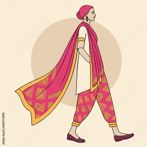 Fulllength view of a woman in traditional indian salwar kameez with dupatta