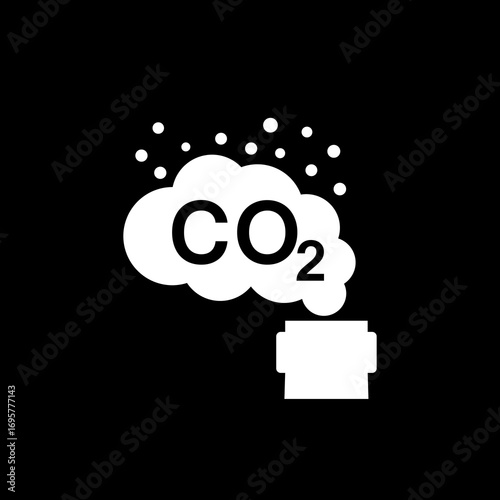 Cloud with text CO2 icon isolated on black background
