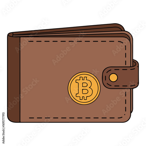 Bitcoin wallet line icon. crypto currency virtual wallet symbol for app, ui and website. vector illustration on transparent background.