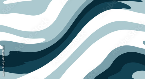 Abstract flowing waves create modern blue and white organic background design for branding