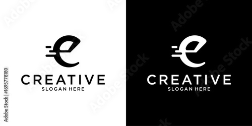 Letter E Fast Logo design concept. Letter E technology vector logo design.