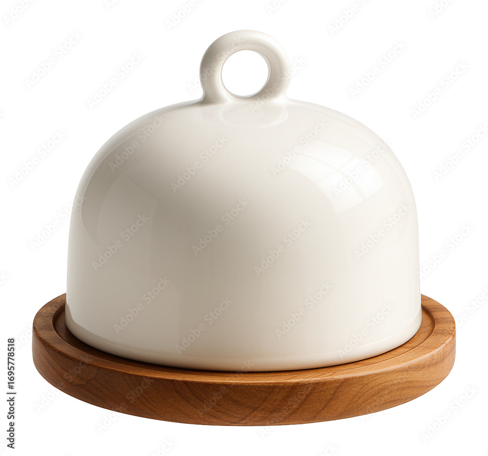 Fototapeta premium Ceramic cheese dome with wooden base