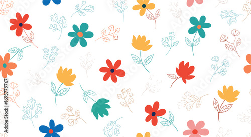 Vibrant floral pattern with cheerful blooms and delicate botanical elements for joyful designs