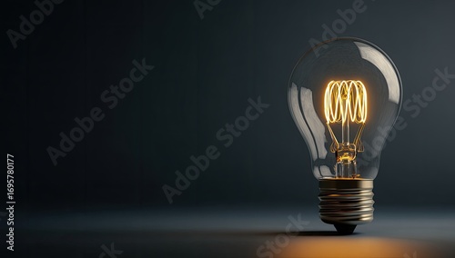 Illuminated vintage lightbulb on dark background