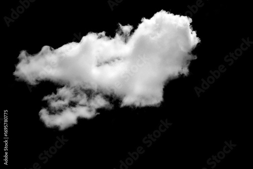 A single white fluffy cloud on a black background represents imagination, freedom, weather and abstract nature patterns.