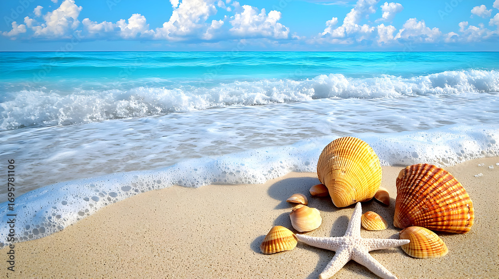 Obraz premium Seashells On Sandy Beach