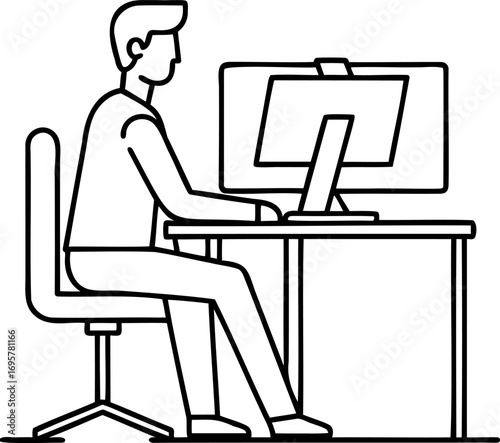 Single Line Art Illustration of Programmer Coding Vector, Minimalist Programmer Working on Computer Vector, Software Developer Line Drawing Vector, Modern Coding Single Line Art Vector
