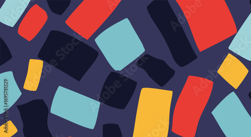 Vibrant abstract geometric shapes in bold, modern color palette create dynamic background