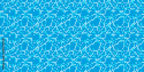 Pixel water background for bit game. Textured vector wavy ocean seamless pattern. Swimming pool vintage illustration. Vintage blue sky for abstract mobile interface