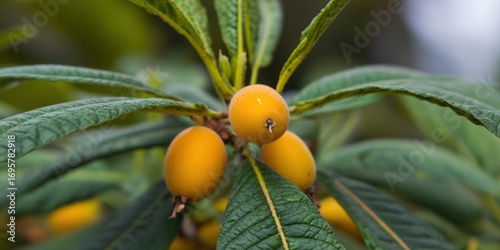 Vibrant loquat fruits thriving on a tree branch, showcasing natural beauty and freshness.