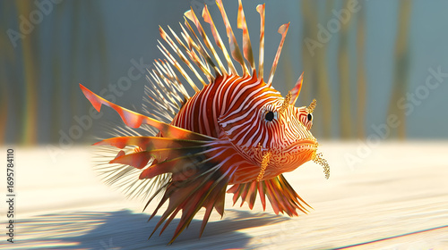 Pixel Art Lionfish In Underwater Scene