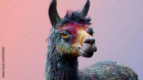 Colorful Llama Portrait With Vibrant Fur Texture