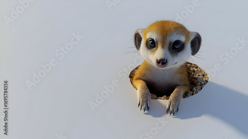 Meerkat Peeking From Hole In White Background