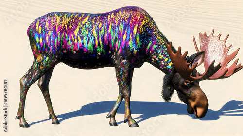Colorful Painted Moose On Sandy Beach