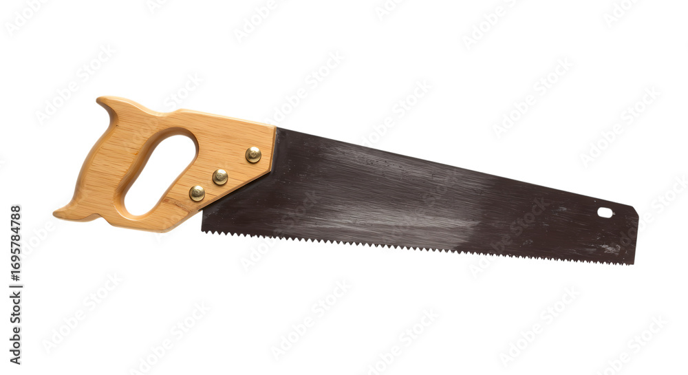 Hand Saw: Woodworking Tool with Wooden Handle on White Background isolated on transparent background Hand Saw: Woodworking Tool with Wooden Handle on White Background isolated on transparent background