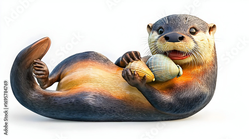 Otter Lying With Fish Studio Shot