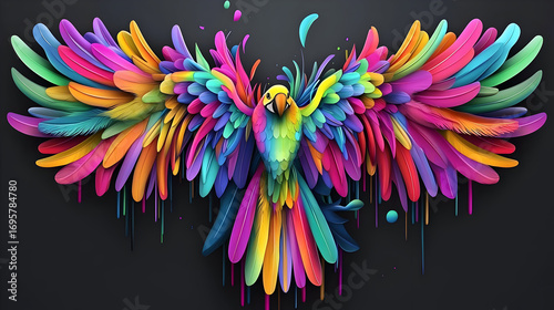Colorful Abstract Parrot With Dropping Feathers