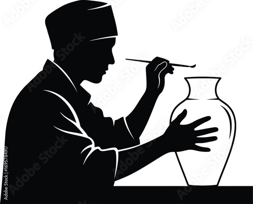 Silhouette of a potter shaping clay a wheel a craftsman creating a vase with skill and precision