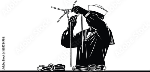 Sailor tying knot with rope a skilled seaman demonstrating a traditional nautical technique with precision
